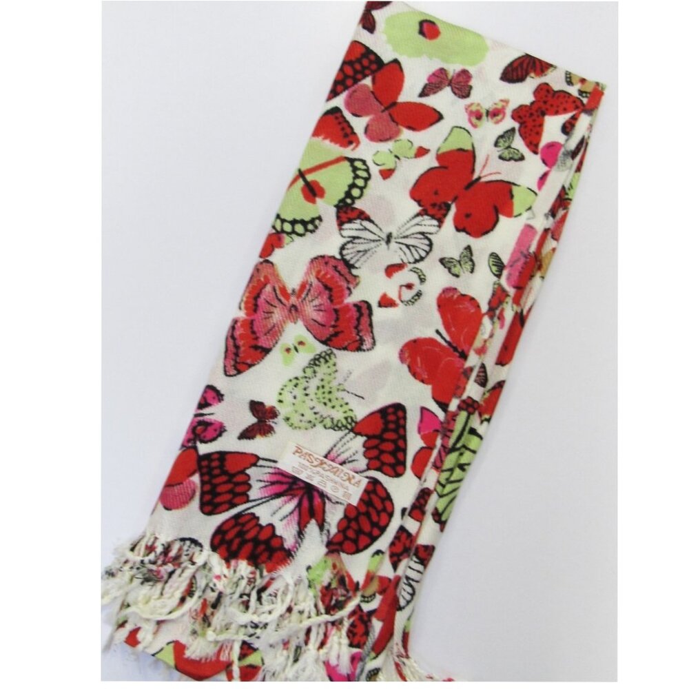 Red Multicolor Butterfly Print Pashmina Scarf Shawl Wrap Brand New